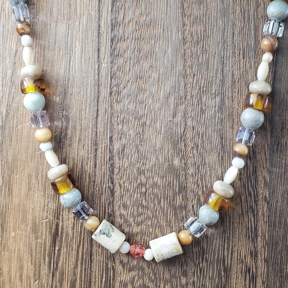 18 Inch Sterling Silver Various Stones And White Shell Cool Necklace